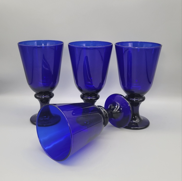 Set of 4 Flare Cobalt Blue Libbey Glass Company Cobalt Blue Glass Water Goblet - Picture 4 of 7